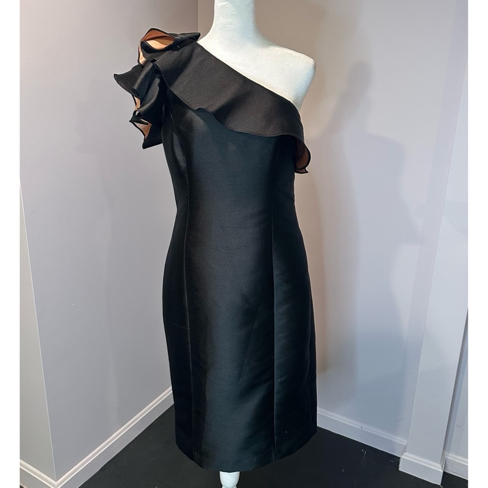Badgley Mischka Black One-Shoulder Dress with Ruffle